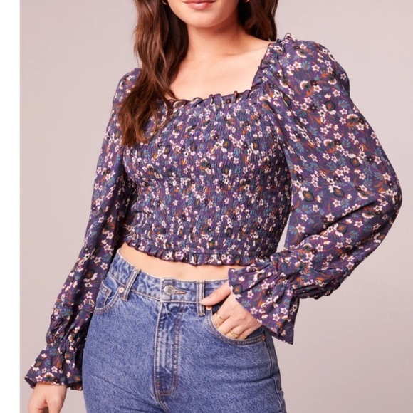 Band of the free nwt AGATHE PURPLE FLORAL SMOCKED TOP - Picture 1 of 11